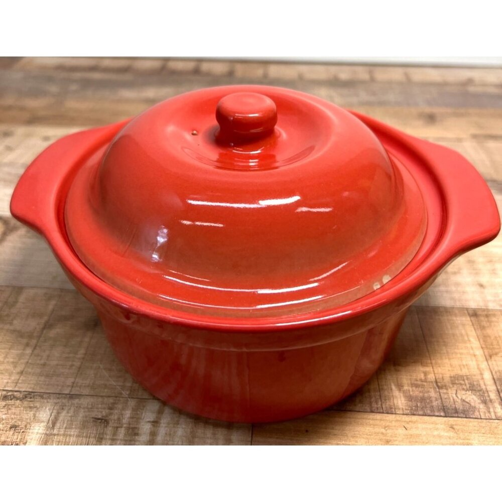 Ceramic Red Lidded Casserole Dish With Handles Portugal Stoneware 2-Piece Set